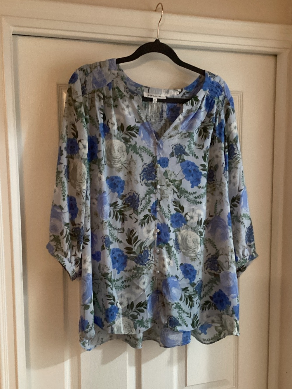 Rose & Olive Light Blue Floral Button-Front Blouse